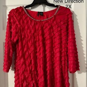 New Directions side ruffled top with shiny material